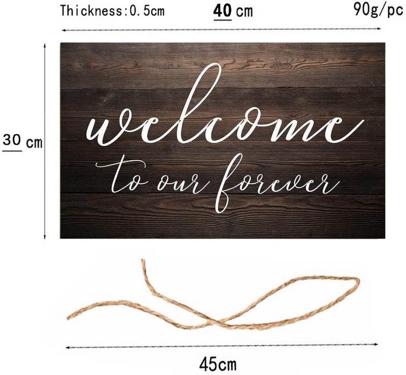 Eletina J.DXHY Welcome to Our Forever Sign, Rustic Wooden Welcome Wedding Sign, Brown, 18"x12" - Image 3